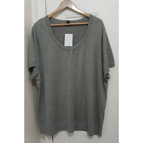 Lands end womens 3xl knit cotton viscose short sleeve sweater top gray - Picture 1 of 7